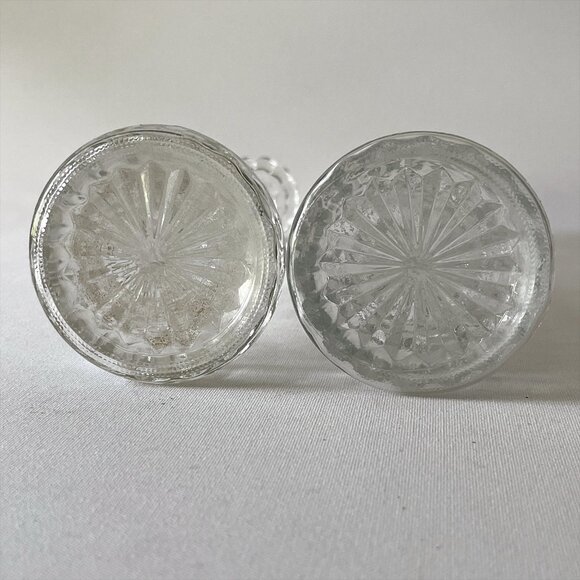 2 Vintage Anchor Hocking Clear Glass Bud Vases Stars Bars Starburst 9" - Picture 3 of 5